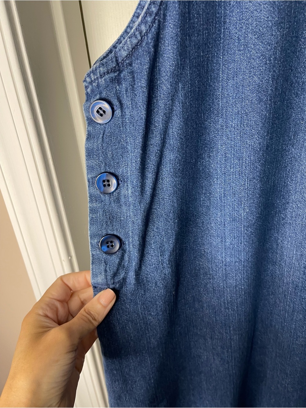 Denim Y2K Vintage Embroidered Colorful Button Jumper Chore Pocket Dress size Med - Picture 3 of 6